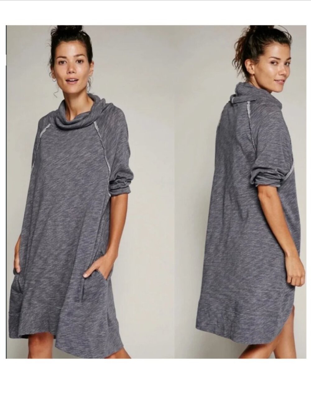 Free People FP Beach Terry Cocoon Cowl Neck Grey‎ Lagenlook ONE SIZE